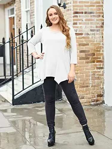 LARACE Ayollar uchun katta o'lchamli toplar Tunika Assimetrik ko'ylaklar 3/4 yengli V shaklidagi keng ayollar kiyimlari Leggings uchun - 5