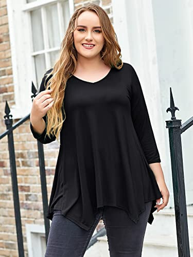 LARACE Ayollar uchun Plus Size Tops Tunika Assimetrik Ko'ylak Ko'ylaklari 3/4 Qo'l V Bo'yin Akıcı Xonim Kiyimlari Legginslar Uchun - 3