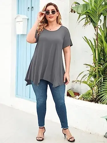 LARACE Ayollar uchun qisqa yengli ko'ylaklar Plus Size Toplar Kundalik Yozgi Kiyimlar Asimmetrik Tunik Bluza - 6