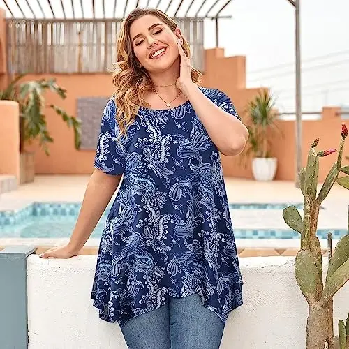 LARACE Ayollar uchun qisqa yengli ko'ylaklar Plus Size Toplar Kundalik yozgi kiyimlar Asimmetrik tunik bluzkalar - 4