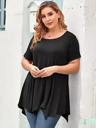 LARACE Ayollar uchun qisqa yengli ko'ylaklar Plus Size Toplar Kundalik yozgi kiyimlar Asimmetrik tunik bluzkalar - 5