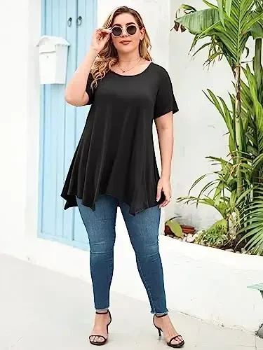 LARACE Ayollar uchun qisqa yengli ko'ylaklar Plus Size Toplar Kundalik yozgi kiyimlar Asimmetrik tunik bluzkalar - 6