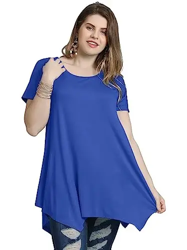 LARACE Ayollar uchun qisqa yengli ko'ylaklar Plus Size Toplar Kundalik yozgi kiyimlar Asimmetrik tunik bluzkalar - 3