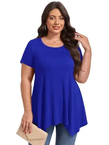 LARACE Ayollar uchun qisqa yengli ko'ylaklar Plus Size Toplar Kundalik yozgi kiyimlar Asimmetrik tunik bluzkalar - LARACE (1)