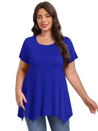 LARACE Ayollar uchun qisqa yengli ko'ylaklar Plus Size Toplar Kundalik yozgi kiyimlar Asimmetrik tunik bluzkalar - 3