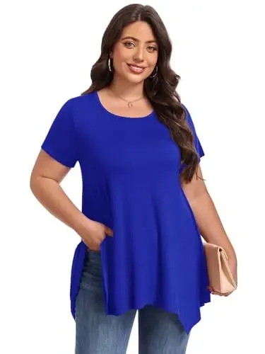 LARACE Ayollar uchun qisqa yengli ko'ylaklar Plus Size Toplar Kundalik yozgi kiyimlar Asimmetrik tunik bluzkalar - 4