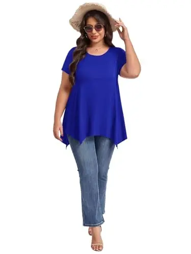 LARACE Ayollar uchun qisqa yengli ko'ylaklar Plus Size Toplar Kundalik yozgi kiyimlar Asimmetrik tunik bluzkalar - 5