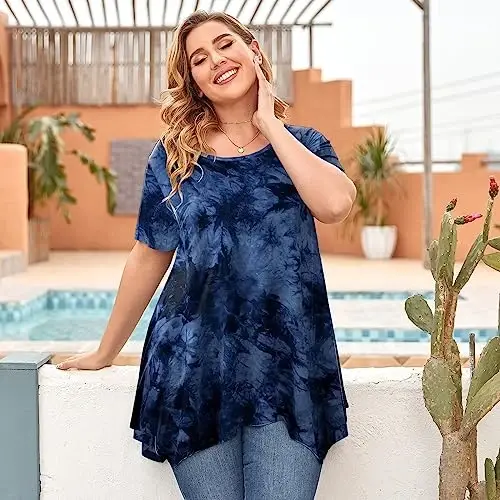 LARACE Ayollar uchun qisqa yengli ko'ylaklar Plus Size Toplar Kundalik Yozgi Kiyimlar Asimmetrik Tunik Bluzkalar - 4
