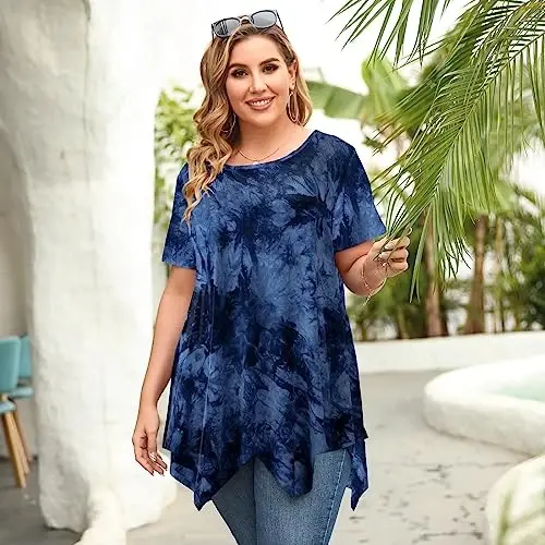 LARACE Ayollar uchun qisqa yengli ko'ylaklar Plus Size Toplar Kundalik Yozgi Kiyimlar Asimmetrik Tunik Bluzkalar - 5