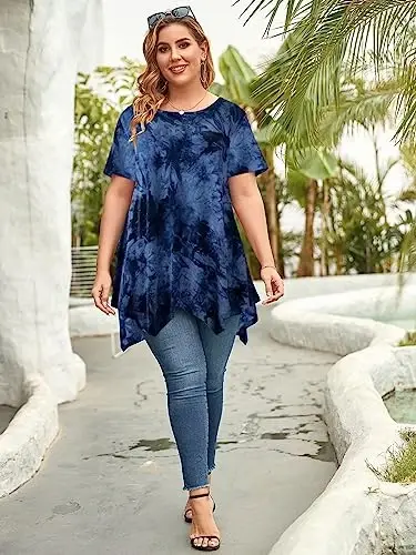 LARACE Ayollar uchun qisqa yengli ko'ylaklar Plus Size Toplar Kundalik Yozgi Kiyimlar Asimmetrik Tunik Bluzkalar - 6