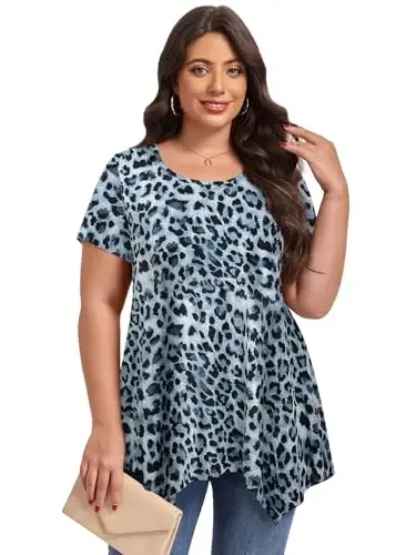 LARACE Ayollar uchun qisqa yengli ko'ylaklar Plus Size Toplar Kundalik yozgi kiyimlar Asimmetrik tunik bluzkalar - 2