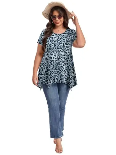 LARACE Ayollar uchun qisqa yengli ko'ylaklar Plus Size Toplar Kundalik yozgi kiyimlar Asimmetrik tunik bluzkalar - 5