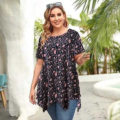 LARACE Ayollar uchun qisqa yengli ko'ylaklar Plus Size Toplar Kundalik Yozgi Kiyimlar Asimmetrik Tunik Bluzkalar - 5