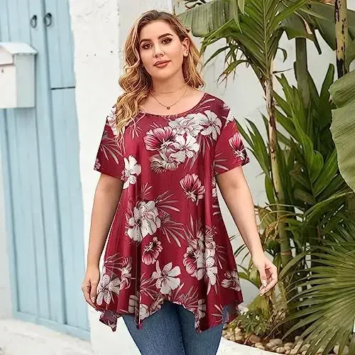 LARACE Ayollar uchun qisqa yengli ko'ylaklar Plus Size Toplar Kundalik Yozgi Kiyimlar Asimmetrik Tunik Bluzkalar - 2