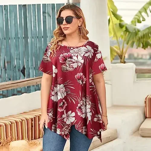 LARACE Ayollar uchun qisqa yengli ko'ylaklar Plus Size Toplar Kundalik Yozgi Kiyimlar Asimmetrik Tunik Bluzkalar - 3
