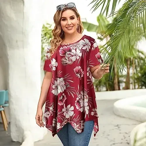 LARACE Ayollar uchun qisqa yengli ko'ylaklar Plus Size Toplar Kundalik Yozgi Kiyimlar Asimmetrik Tunik Bluzkalar - 5