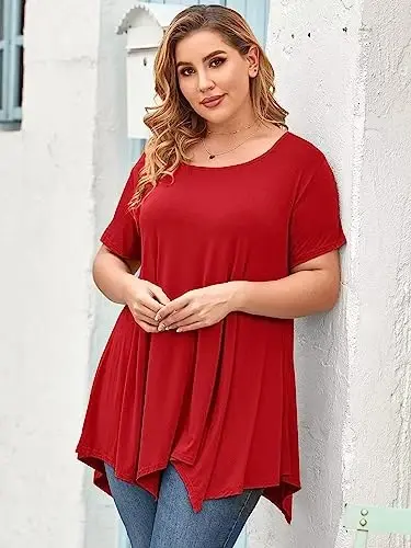 LARACE Ayollar uchun qisqa yengli ko'ylaklar Plus Size Toplar Kundalik yozgi kiyimlar Asimmetrik tunik bluzkalar - 5
