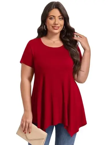 LARACE Ayollar uchun qisqa yengli ko'ylaklar Plus Size Toplar Kundalik yozgi kiyimlar Asimmetrik tunik bluzkalar - 2