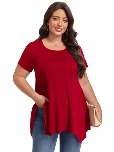 LARACE Ayollar uchun qisqa yengli ko'ylaklar Plus Size Toplar Kundalik yozgi kiyimlar Asimmetrik tunik bluzkalar - 4