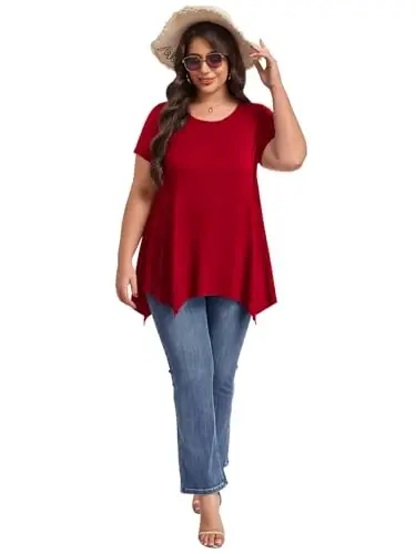 LARACE Ayollar uchun qisqa yengli ko'ylaklar Plus Size Toplar Kundalik yozgi kiyimlar Asimmetrik tunik bluzkalar - 5