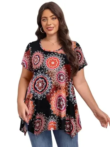 LARACE Ayollar uchun qisqa yengli ko'ylaklar Plus Size Toplar Kundalik Yozgi Kiyimlar Asimmetrik Tunik Bluzkalar - 3