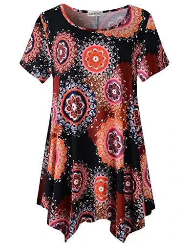 LARACE Ayollar uchun qisqa yengli ko'ylaklar Plus Size Toplar Kundalik Yozgi Kiyimlar Asimmetrik Tunik Bluzkalar - 1