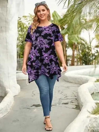 LARACE Ayollar uchun qisqa yengli ko'ylaklar Plus Size Toplar Kundalik yozgi kiyimlar Asimmetrik tunik bluzkalar - 6