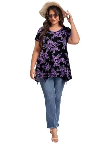 LARACE Ayollar uchun qisqa yengli ko'ylaklar Plus Size Toplar Kundalik yozgi kiyimlar Asimmetrik tunik bluzkalar - 5