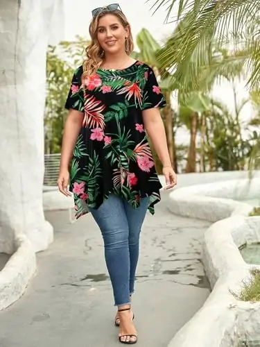 LARACE Ayollar uchun qisqa yengli ko'ylaklar Plus Size Toplar Kundalik yozgi kiyimlar Asimmetrik tunik bluzkalar - 6