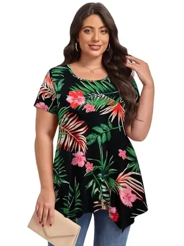 LARACE Ayollar uchun qisqa yengli ko'ylaklar Plus Size Toplar Kundalik yozgi kiyimlar Asimmetrik tunik bluzkalar - 2