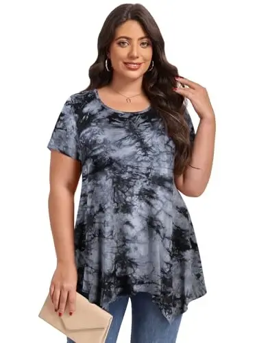 LARACE Ayollar uchun qisqa yengli ko'ylaklar Plus Size Toplar Kundalik yozgi kiyimlar Asimmetrik tunik bluzkalar - 2
