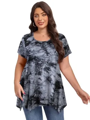 LARACE Ayollar uchun qisqa yengli ko'ylaklar Plus Size Toplar Kundalik yozgi kiyimlar Asimmetrik tunik bluzkalar - 3