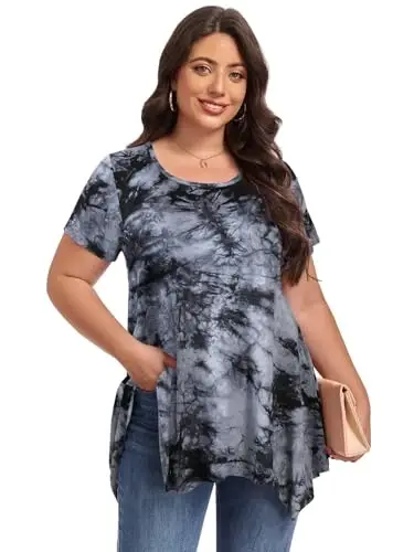 LARACE Ayollar uchun qisqa yengli ko'ylaklar Plus Size Toplar Kundalik yozgi kiyimlar Asimmetrik tunik bluzkalar - 4