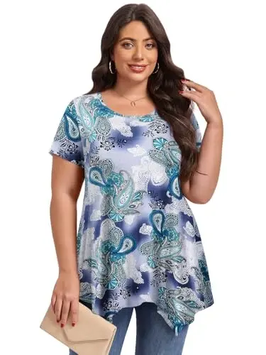 LARACE Ayollar uchun qisqa yengli ko'ylaklar Plus Size Toplar Kundalik yozgi kiyimlar Asimmetrik tunik bluzkalar - 2
