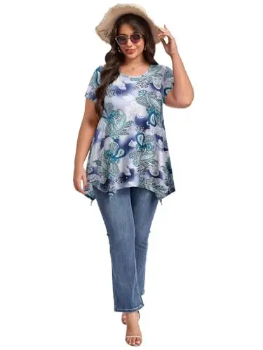 LARACE Ayollar uchun qisqa yengli ko'ylaklar Plus Size Toplar Kundalik yozgi kiyimlar Asimmetrik tunik bluzkalar - 5