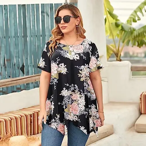 LARACE Ayollar uchun qisqa yengli ko'ylaklar Plus Size Toplar Kundalik yozgi kiyimlar Asimmetrik tunika bluzkalar - 3