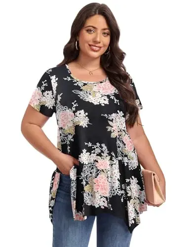 LARACE Ayollar uchun qisqa yengli ko'ylaklar Plus Size Toplar Kundalik yozgi kiyimlar Asimmetrik tunika bluzkalar - 4