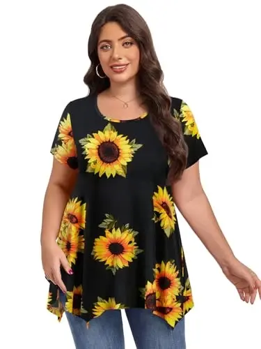 LARACE Ayollar uchun qisqa yengli ko'ylaklar Plus Size Toplar Kundalik yozgi kiyimlar Asimmetrik tunika bluzkalar - 3