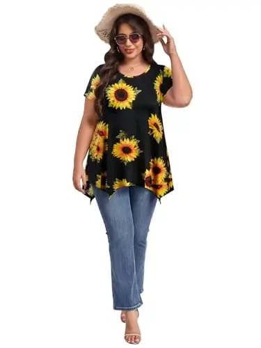 LARACE Ayollar uchun qisqa yengli ko'ylaklar Plus Size Toplar Kundalik yozgi kiyimlar Asimmetrik tunika bluzkalar - 5