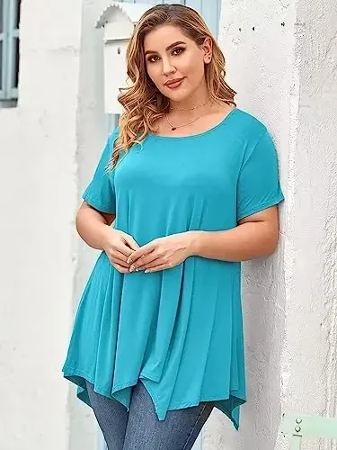 LARACE Ayollar uchun qisqa yengli ko'ylaklar Plus Size Toplar Kundalik yozgi kiyimlar Asimmetrik tunika bluzkalar - 5
