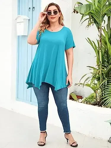 LARACE Ayollar uchun qisqa yengli ko'ylaklar Plus Size Toplar Kundalik yozgi kiyimlar Asimmetrik tunika bluzkalar - 6