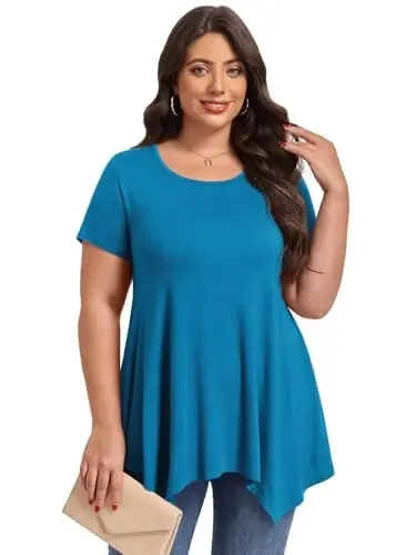 LARACE Ayollar uchun qisqa yengli ko'ylaklar Plus Size Toplar Kundalik yozgi kiyimlar Asimmetrik tunika bluzkalar - 2
