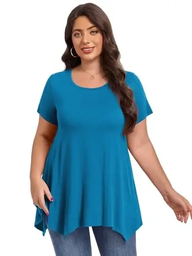 LARACE Ayollar uchun qisqa yengli ko'ylaklar Plus Size Toplar Kundalik yozgi kiyimlar Asimmetrik tunika bluzkalar - 3