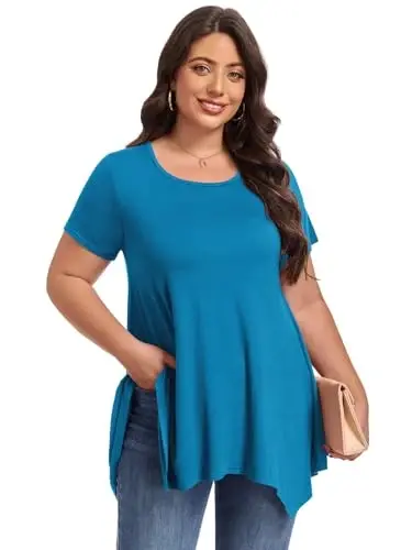 LARACE Ayollar uchun qisqa yengli ko'ylaklar Plus Size Toplar Kundalik yozgi kiyimlar Asimmetrik tunika bluzkalar - 4