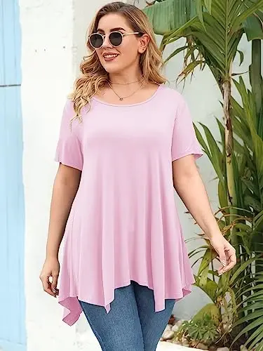 LARACE Ayollar uchun qisqa yengli ko'ylaklar Plus Size Toplar Kundalik yozgi kiyimlar Asimmetrik tunika bluzkalar - 4