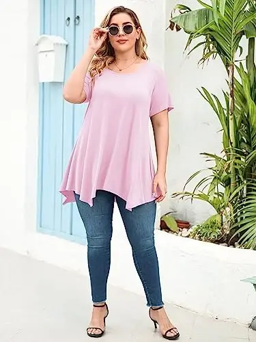 LARACE Ayollar uchun qisqa yengli ko'ylaklar Plus Size Toplar Kundalik yozgi kiyimlar Asimmetrik tunika bluzkalar - 6