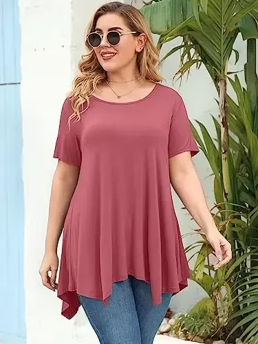 LARACE Ayollar uchun qisqa yengli ko'ylaklar Plus Size Tops Kundalik yozgi kiyimlar Asimmetrik tunik bluzkalar - 4