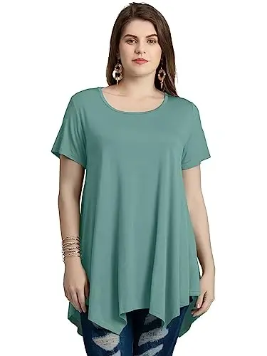 LARACE Ayollar uchun qisqa yengli ko'ylaklar Plus Size Tops Kundalik yozgi kiyimlar Asimmetrik tunik bluzkalar - LARACE (1)