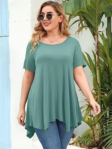 LARACE Ayollar uchun qisqa yengli ko'ylaklar Plus Size Tops Kundalik yozgi kiyimlar Asimmetrik tunik bluzkalar - 4
