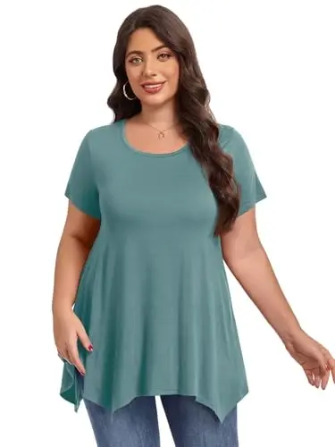 LARACE Ayollar uchun qisqa yengli ko'ylaklar Plus Size Tops Kundalik yozgi kiyimlar Asimmetrik tunik bluzkalar - 3